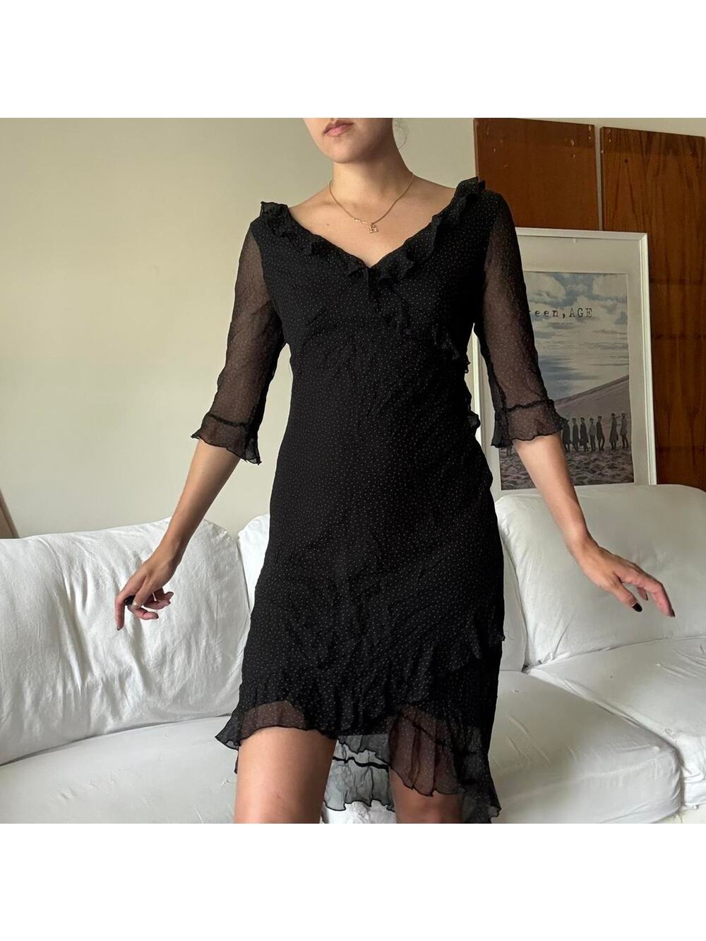 Black polka dot dress 100% silk